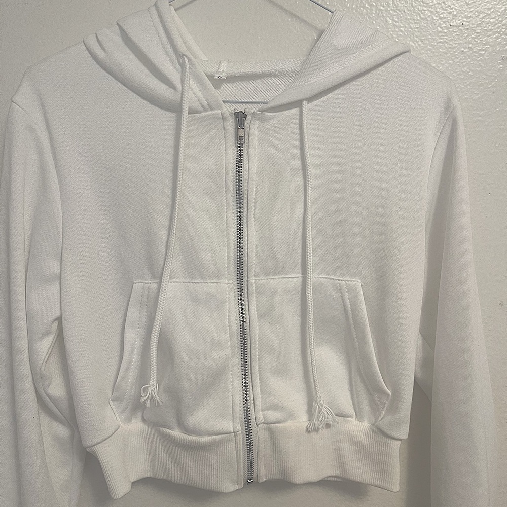 White Cropped Zip Up Sweater Size Small